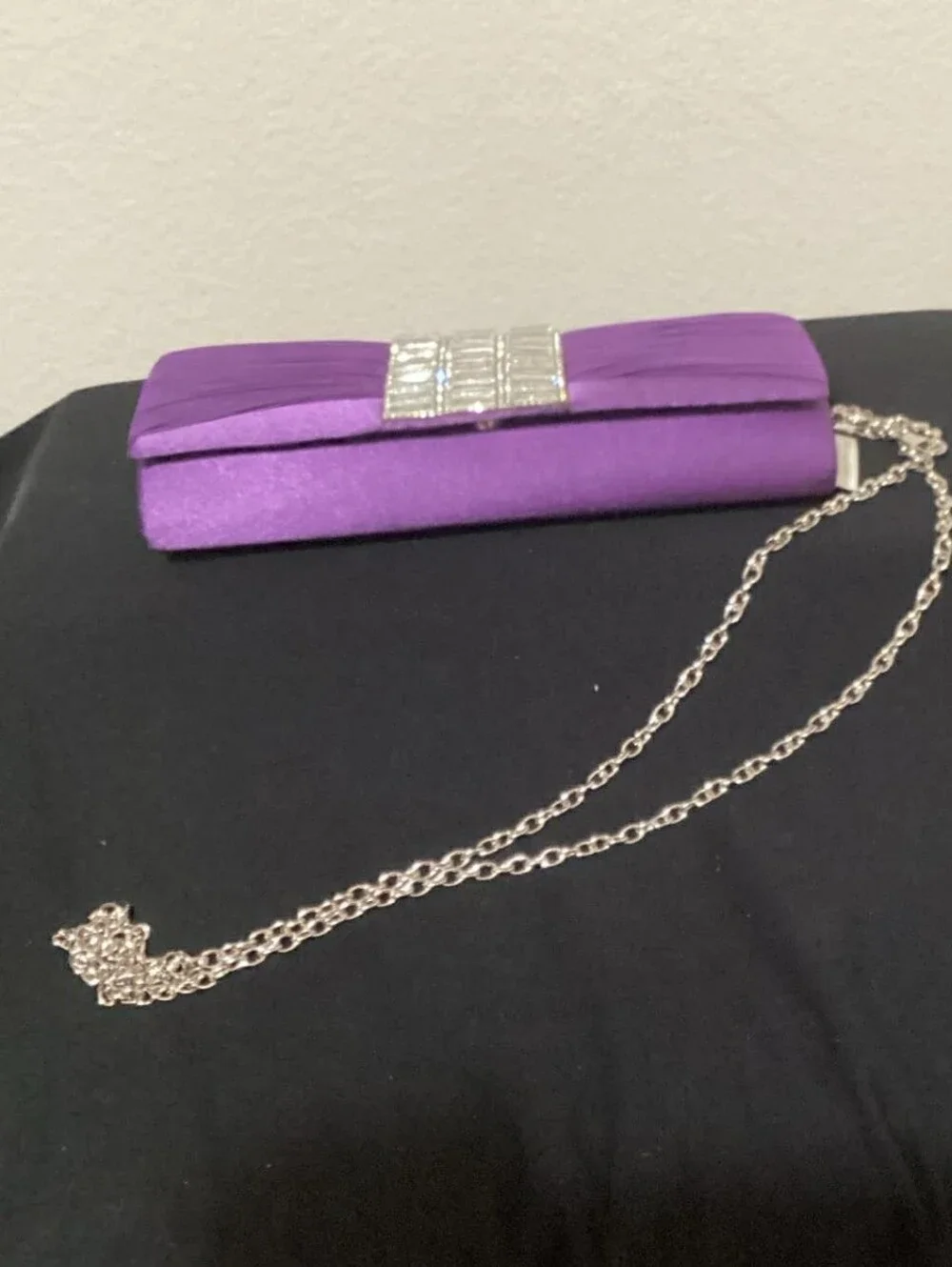 Purple Satin Evening Clutch with Rhinestone Accent